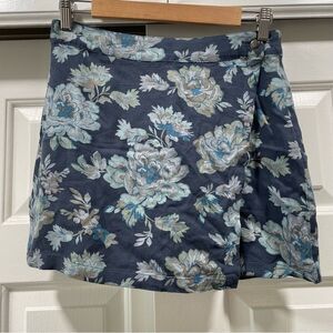 American Eagle Outfitters Blue Floral Wrap Mini Skirt Size 6